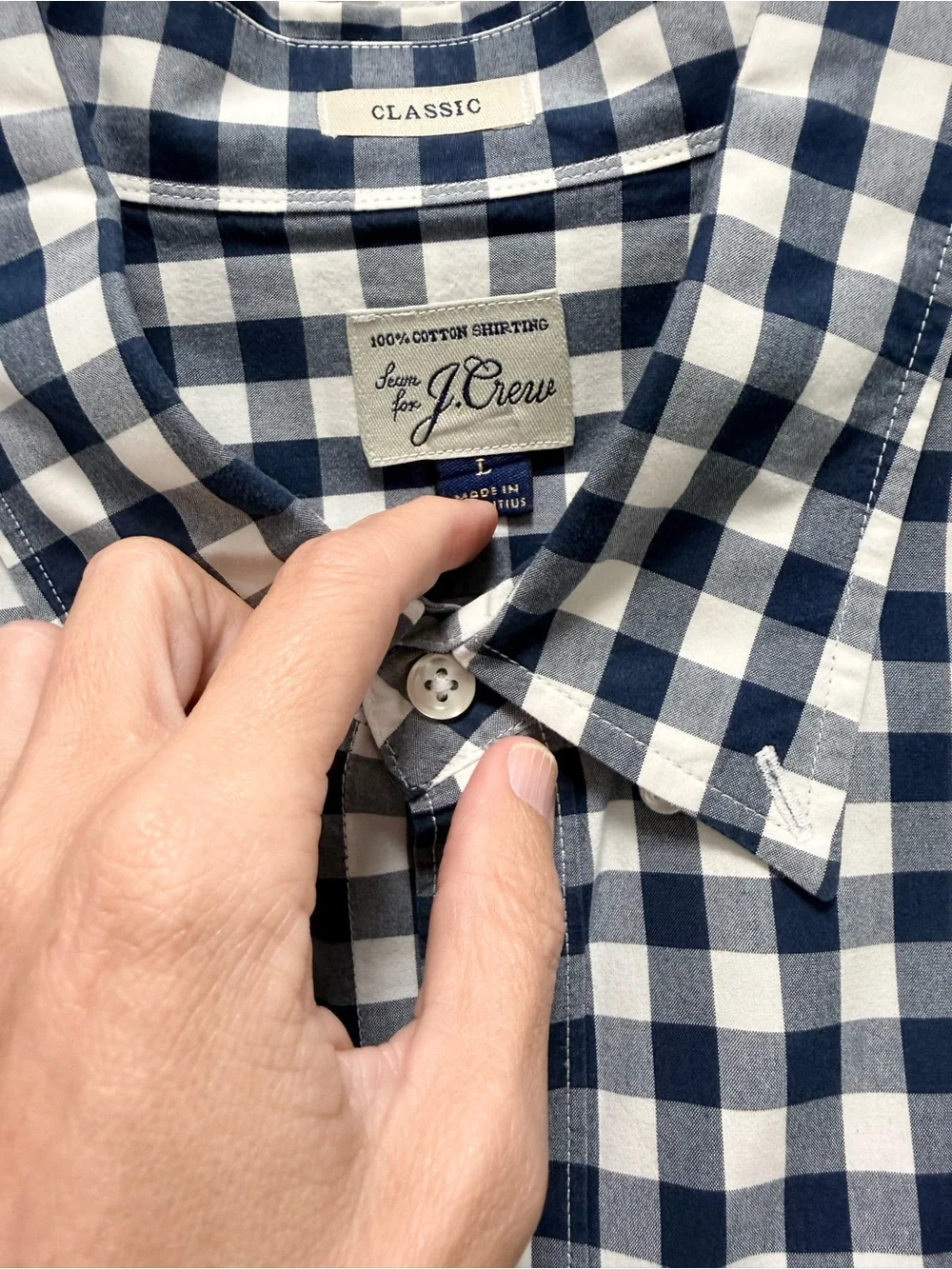 J. Crew Navy and White Check Button-Down Classic Shirt
